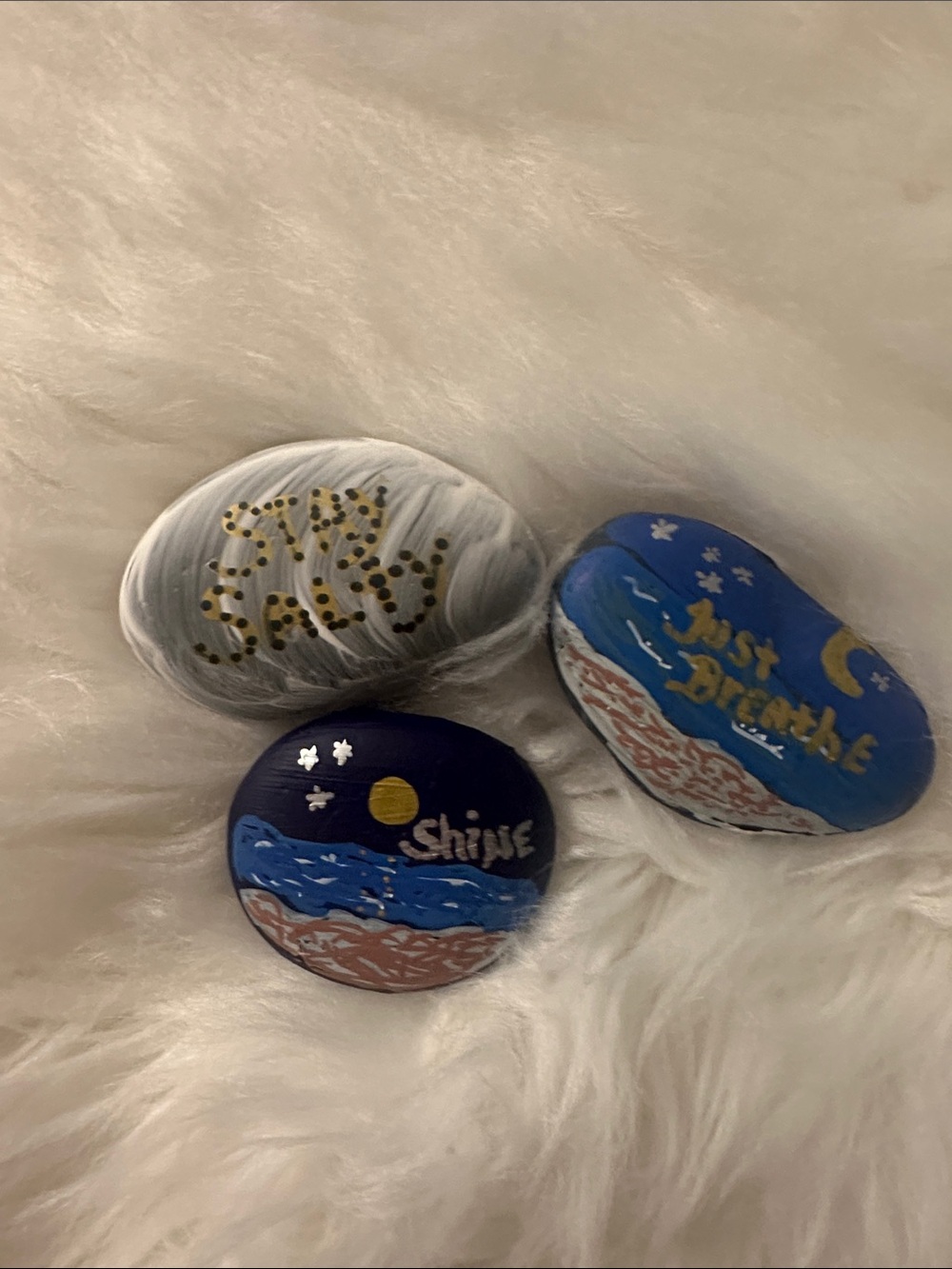Hand-Painted Inspirational Pocket Stones - Blue & White